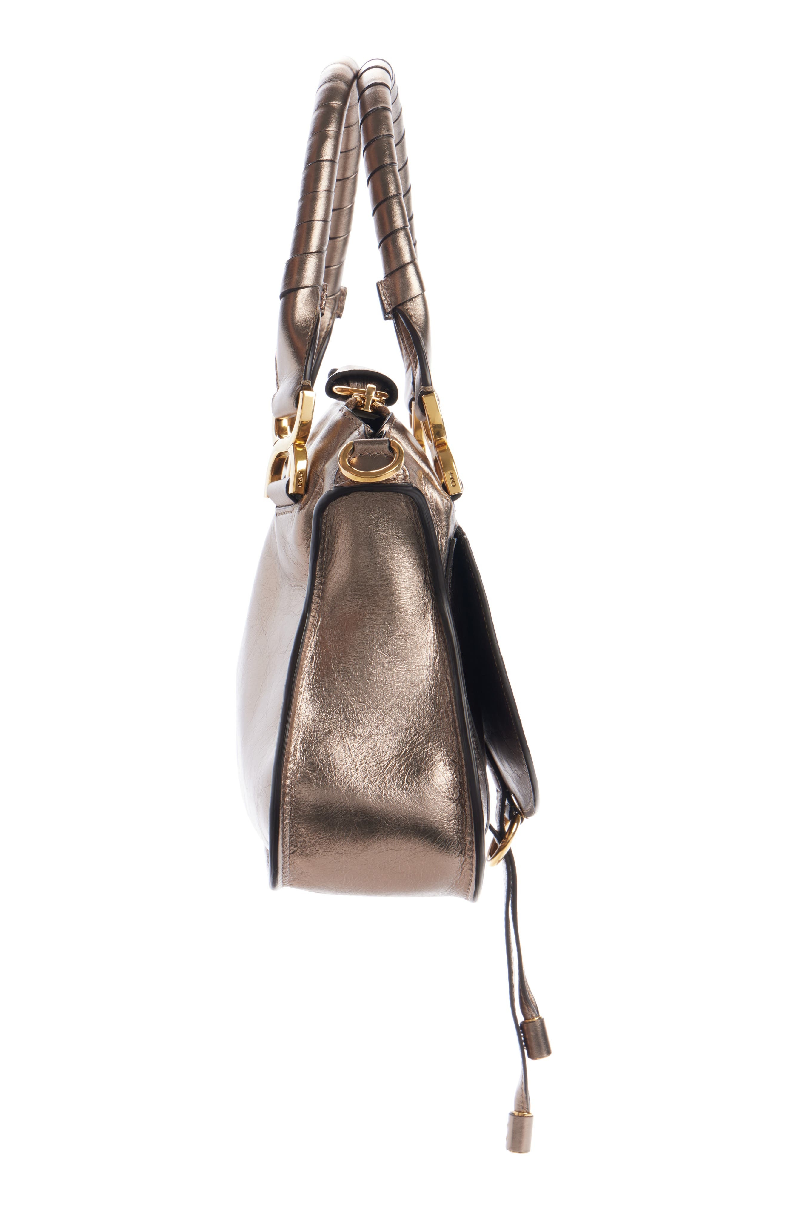 Chloé Small Marcie Metallic Leather Satchel in 074 Shiny Grey at Nordstrom - 3