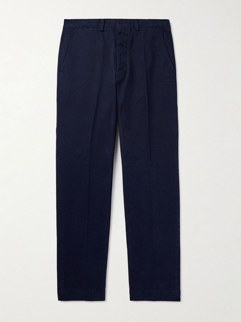 Straight-Leg Garment-Dyed Cotton-Twill Trousers Navy 1