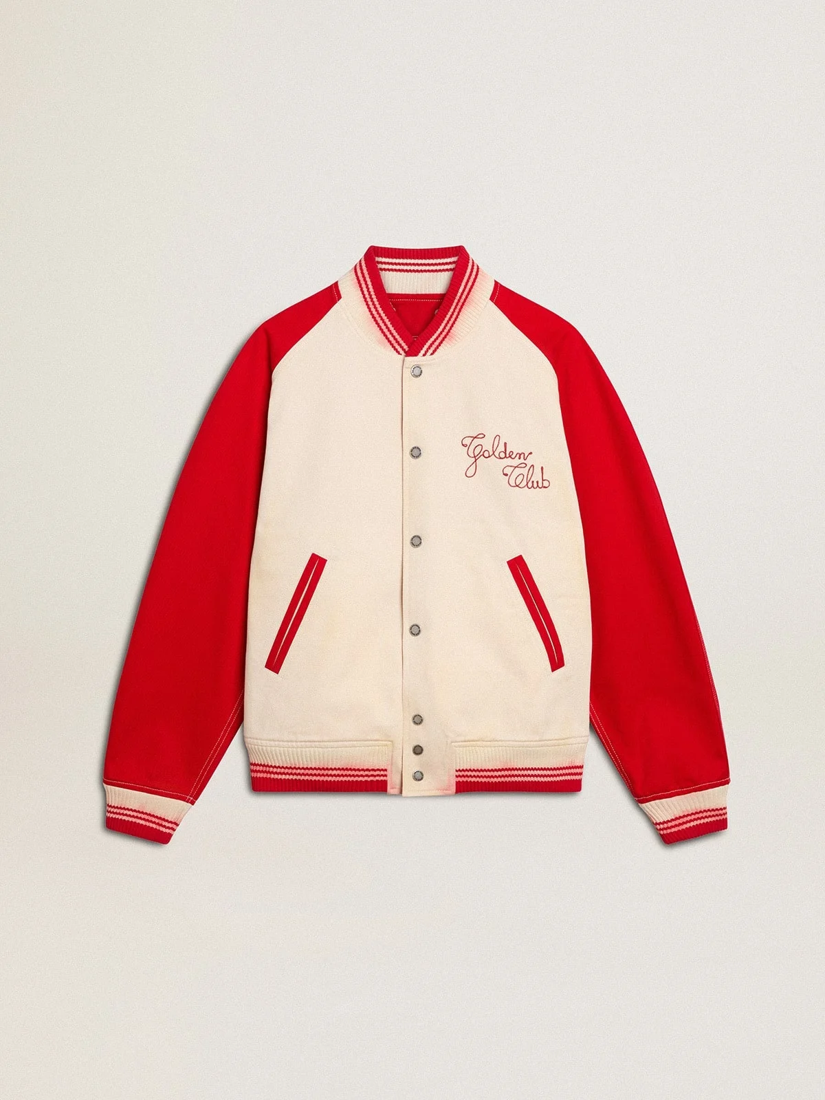 Bomber jacket in worn white and red with embroidery - 1