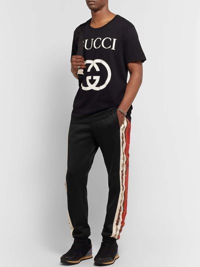 GUCCI Slim-Fit Tapered Printed Silk-Trimmed Jersey Track Pants outlook