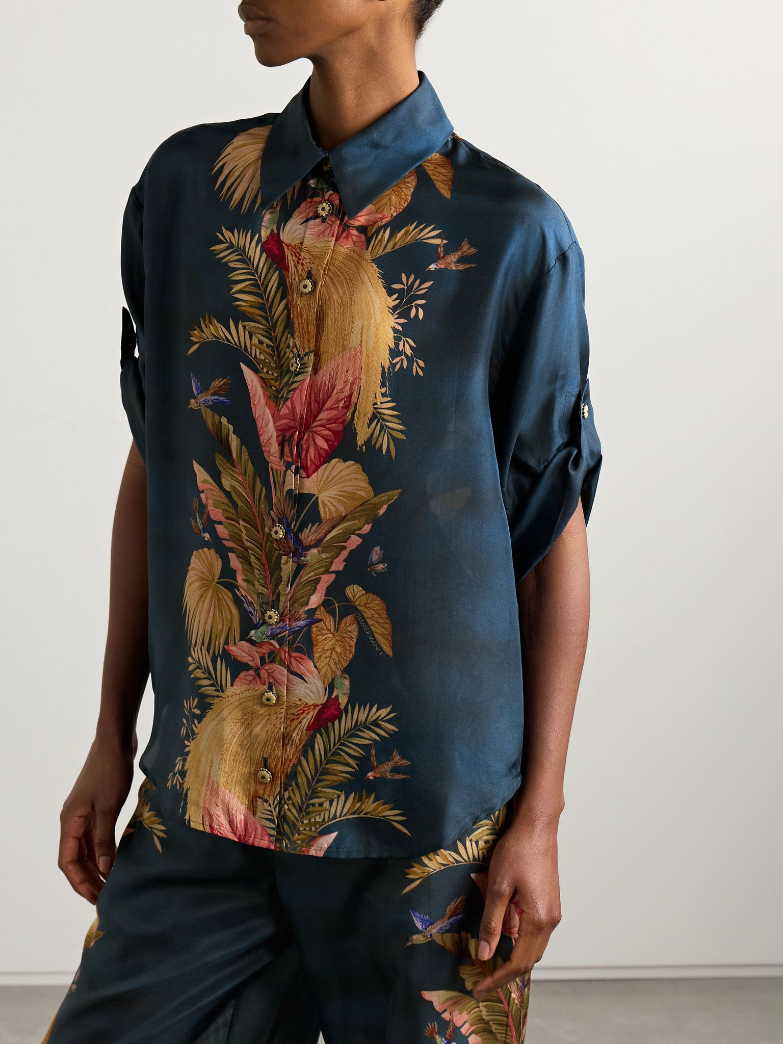 Ascension printed silk-satin shirt Blue - 3