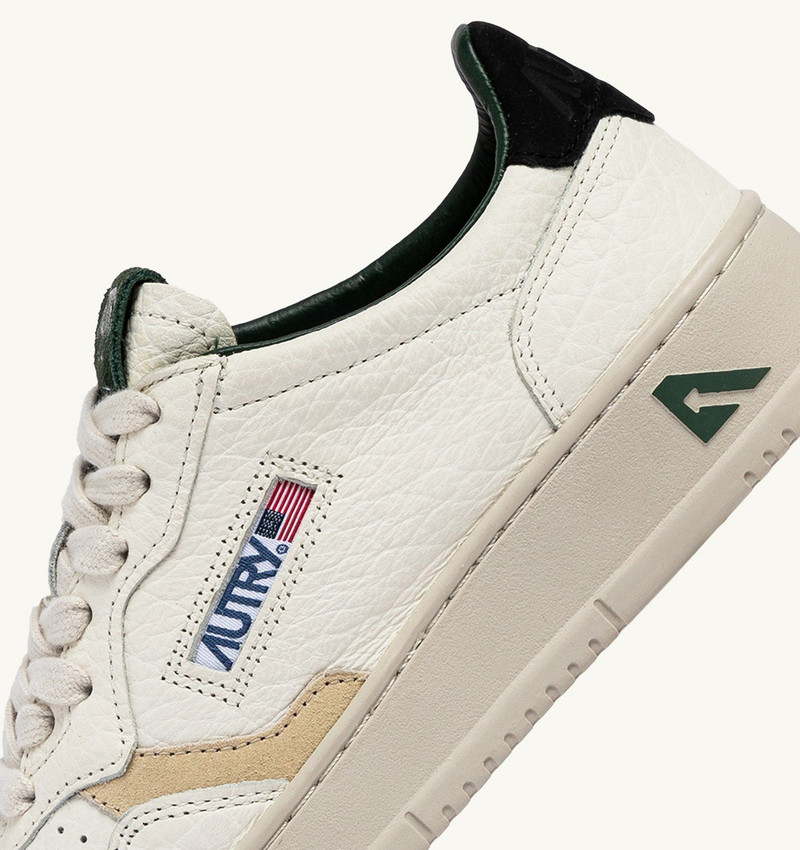 MEDALIST LOW SNEAKERS IN WHITE TEXTURED LEATHER WITH GREEN BLACK AND BEIGE DETAILS 6