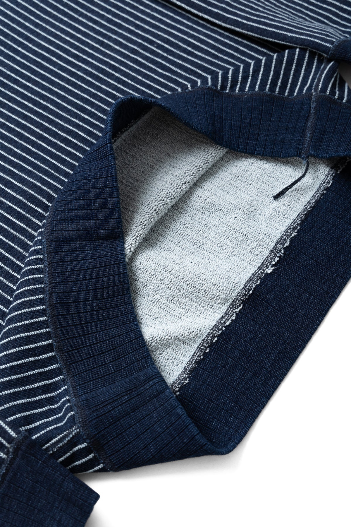 Yarn Dyed Indigo Shawl Collar Sweatshirt - Indigo Stripe - 10