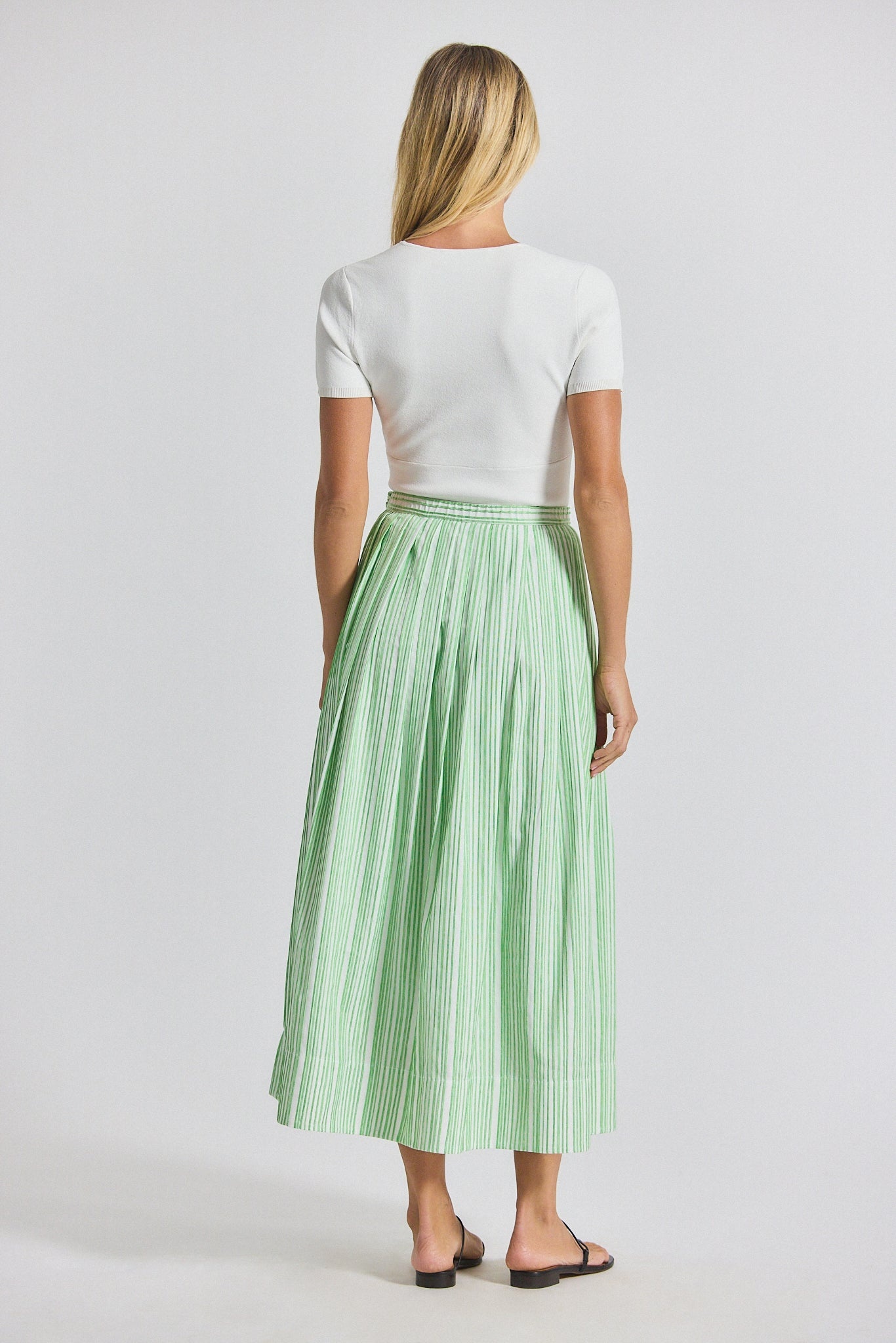 ALEXIA PINTUCK STRIPE SHIRTING PLEATED MAXI SKIRT - 5