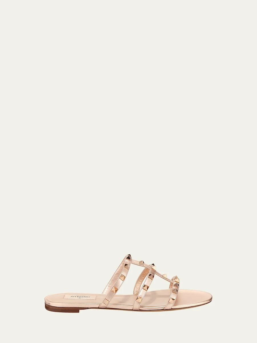 Rockstud Metallic City Flat Slide Sandals - 1