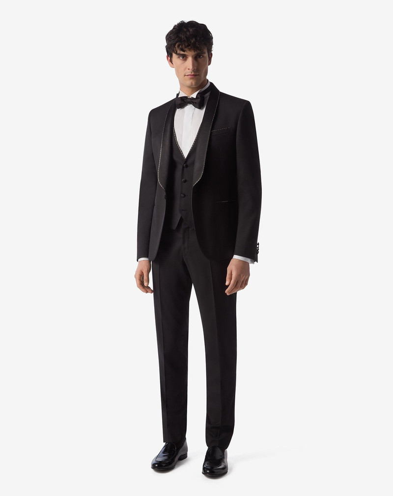 CORNELIANI Black 130's wool twill tuxedo outlook