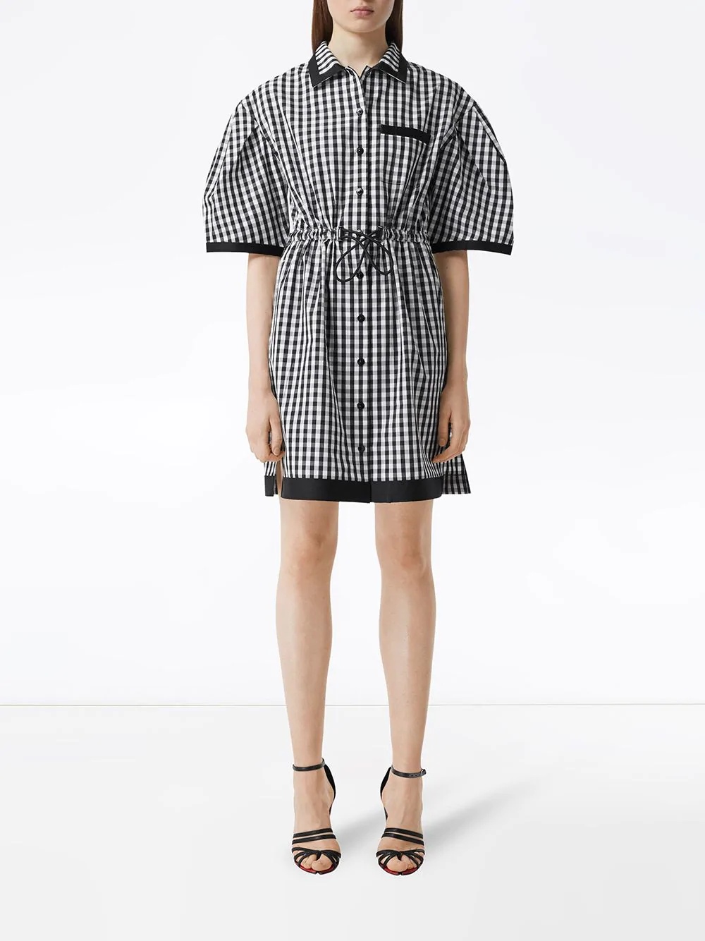 puff sleeve gingham shirt dress - 3