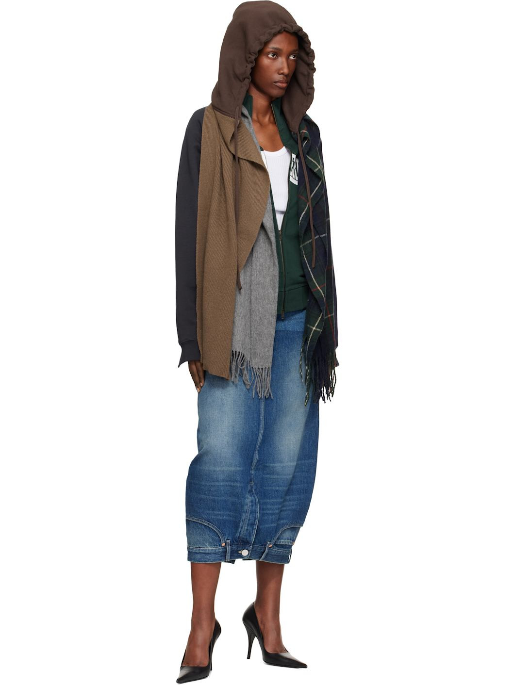 Brown & Multicolor Deconstructed Hoodie Scarf - 3