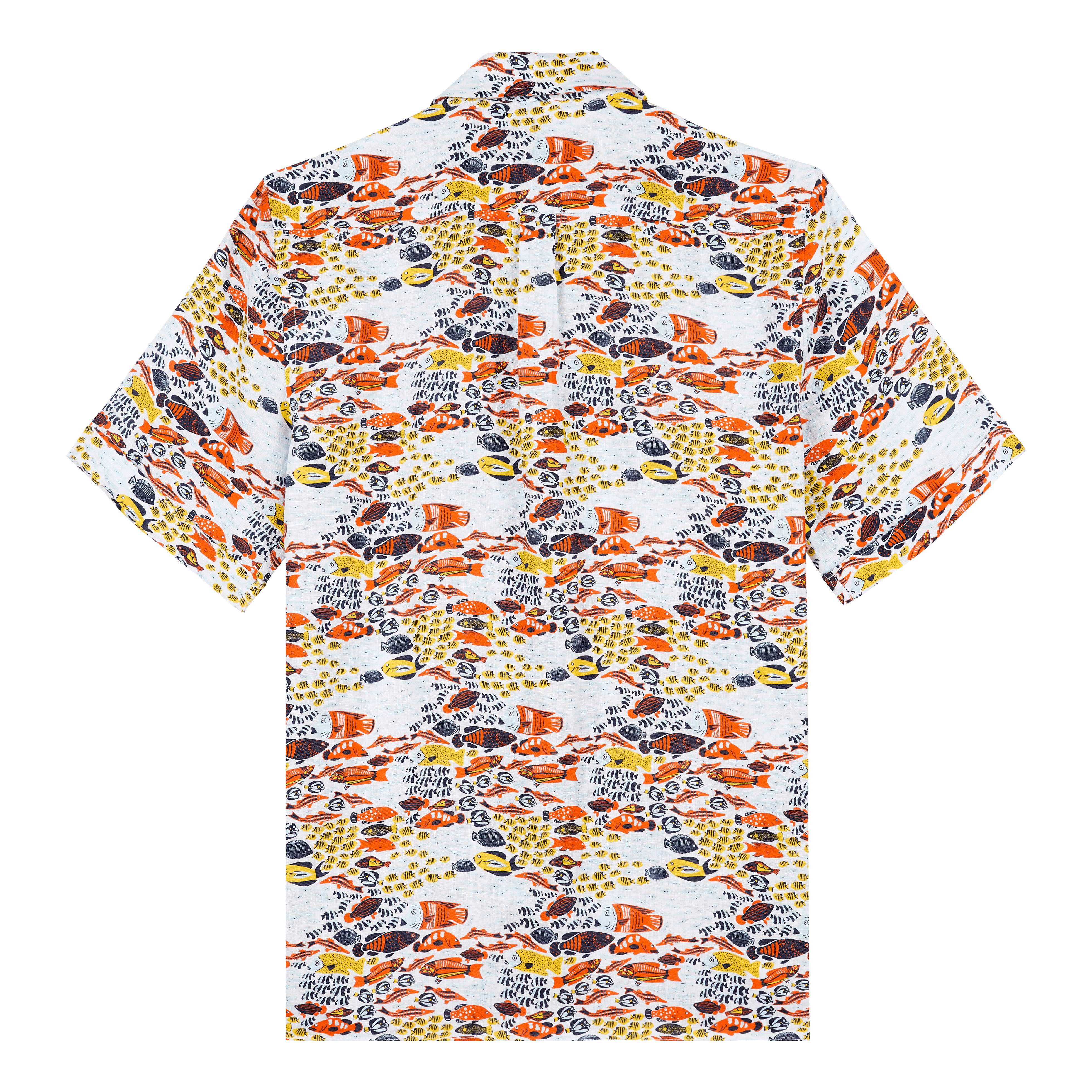 Men Linen Bowling Shirt Fish Family - 2