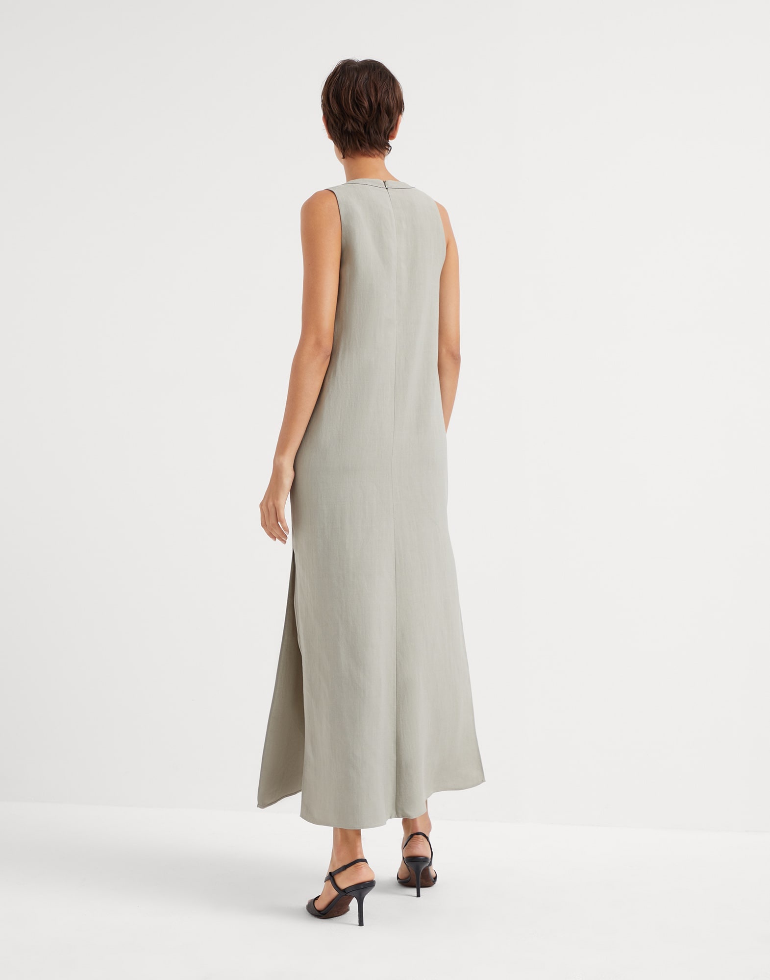 Viscose and linen fluid twill dress with monili - 2