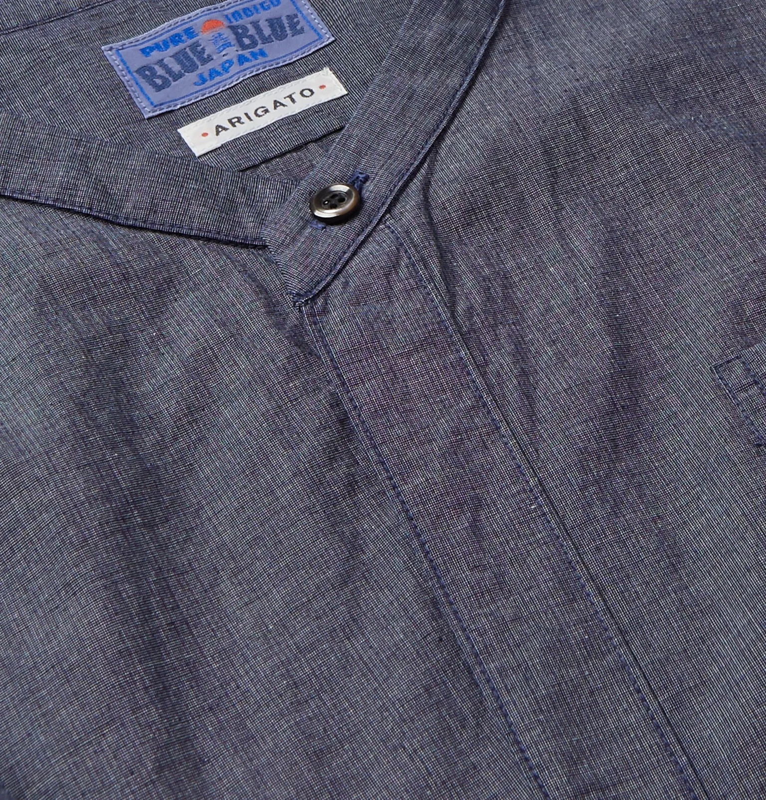 Indigo-Dyed Grandad-Collar Mélange Cotton Shirt - 5