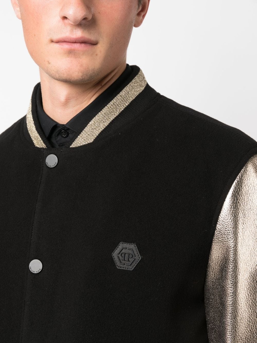 metallic effect-sleeves bomber jacket - 5