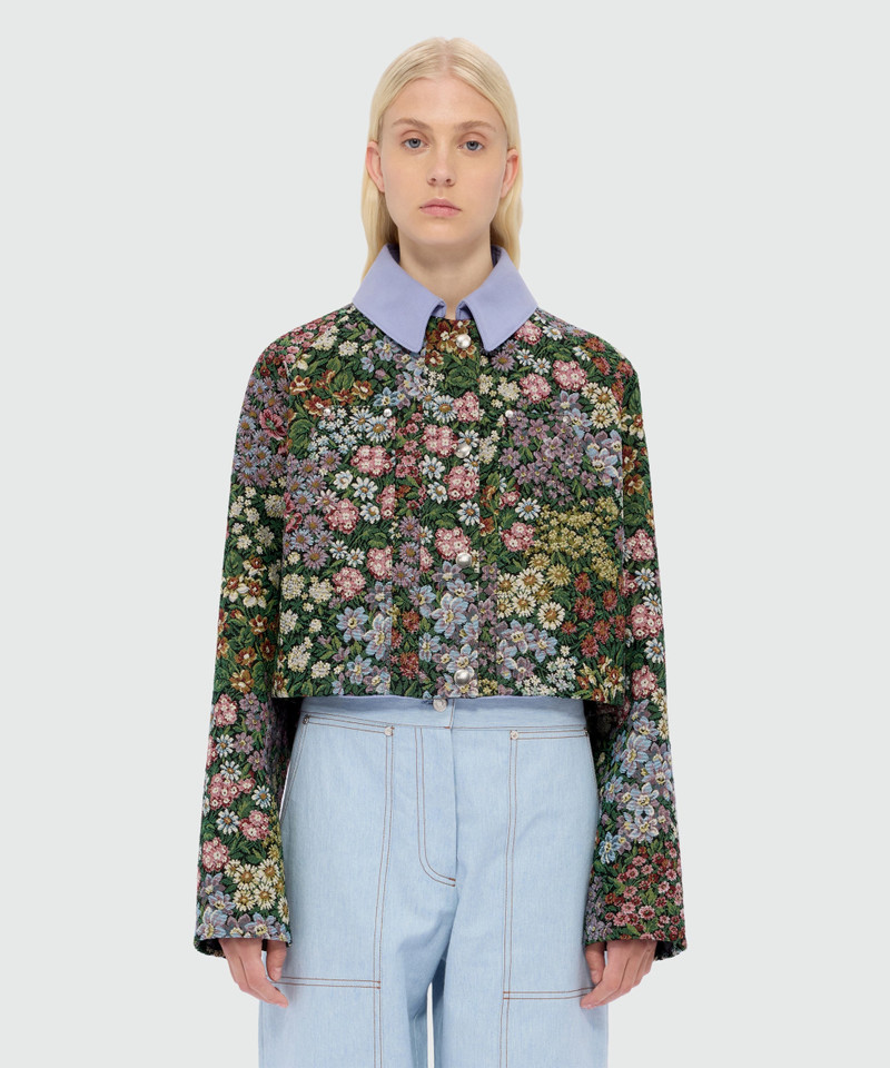 MSGM Multicolor cropped floral jacquard jacket with canvas collar outlook