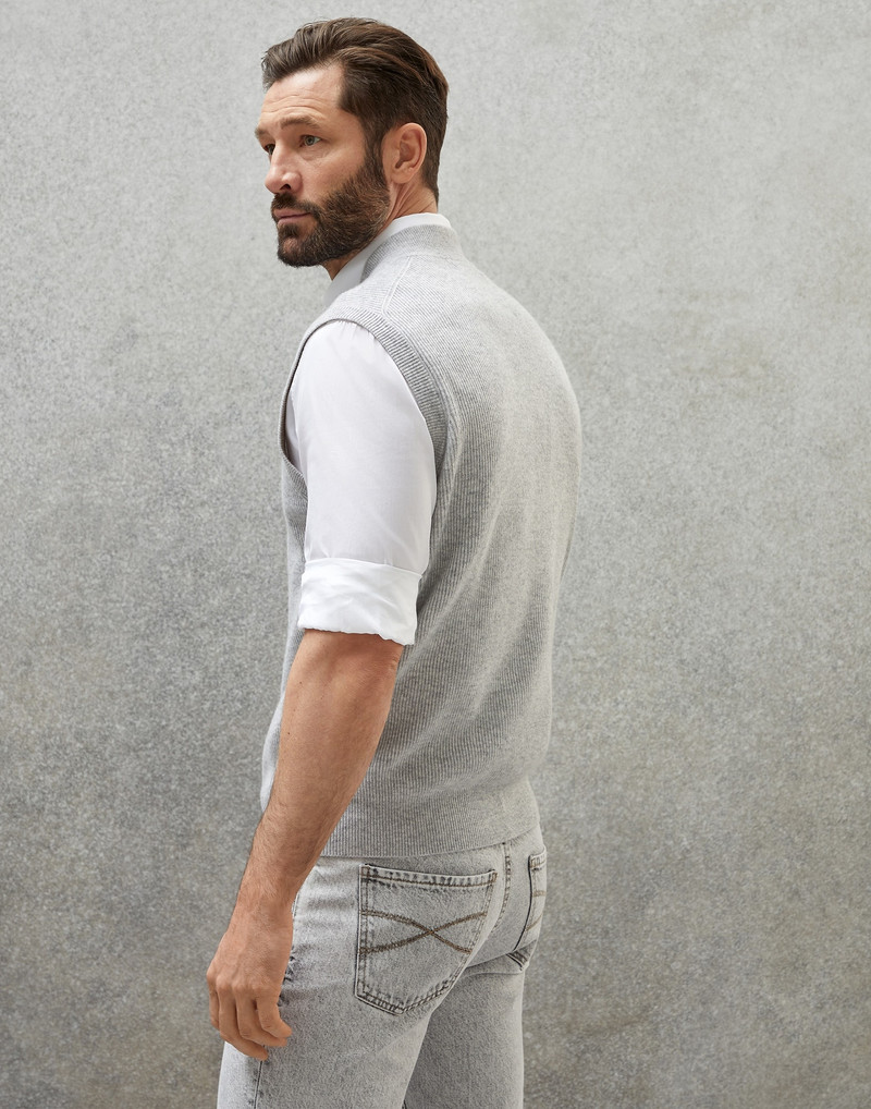 Cashmere English rib sweater vest 2
