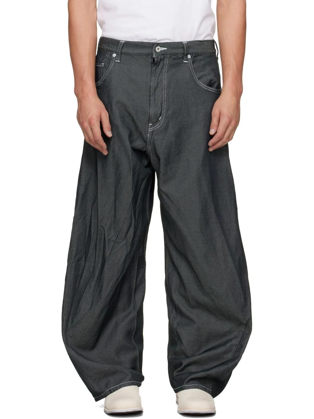 Gray Polyester Serge Jeans - 1