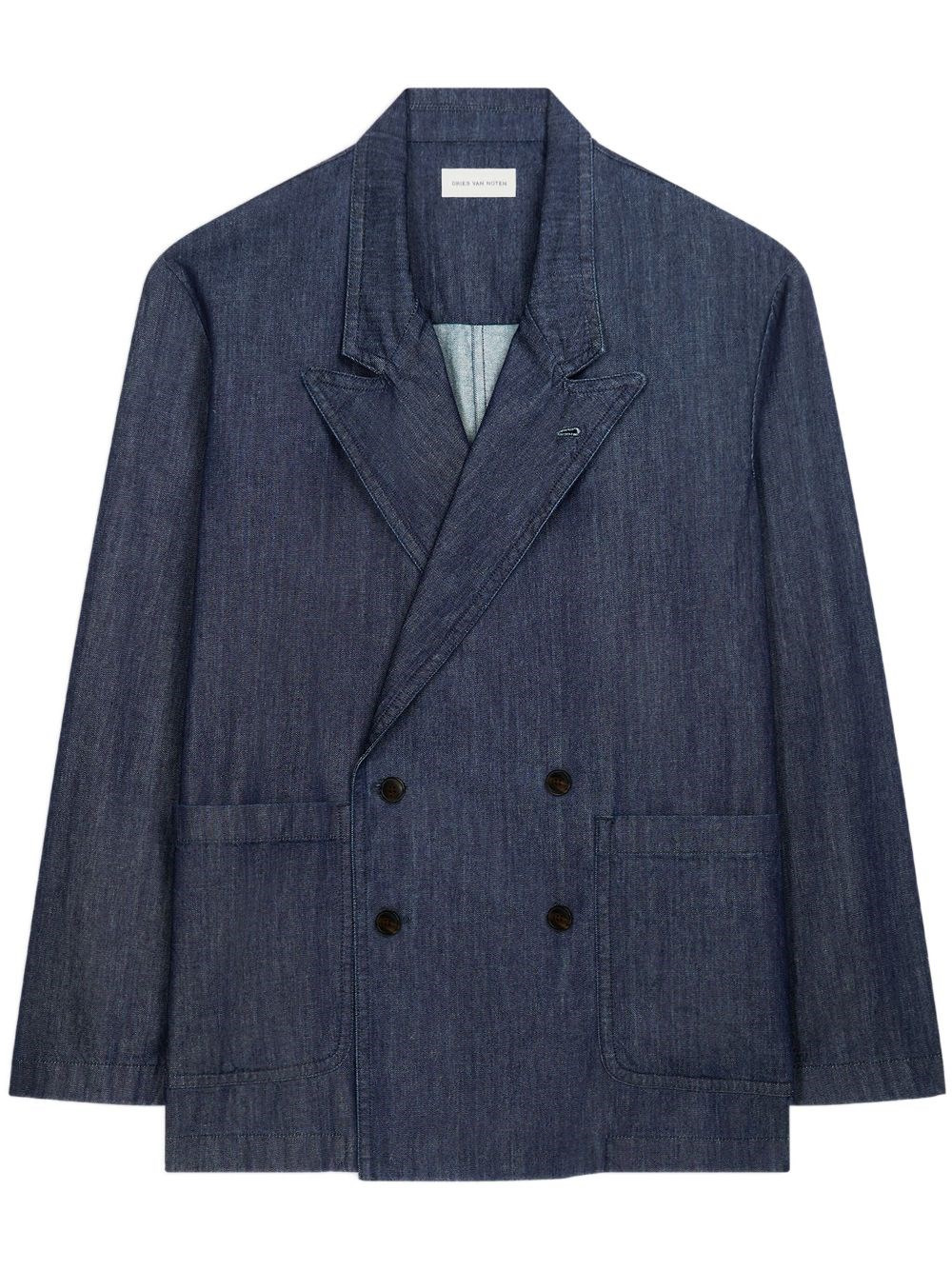 Double-breasted denim blazer - 1