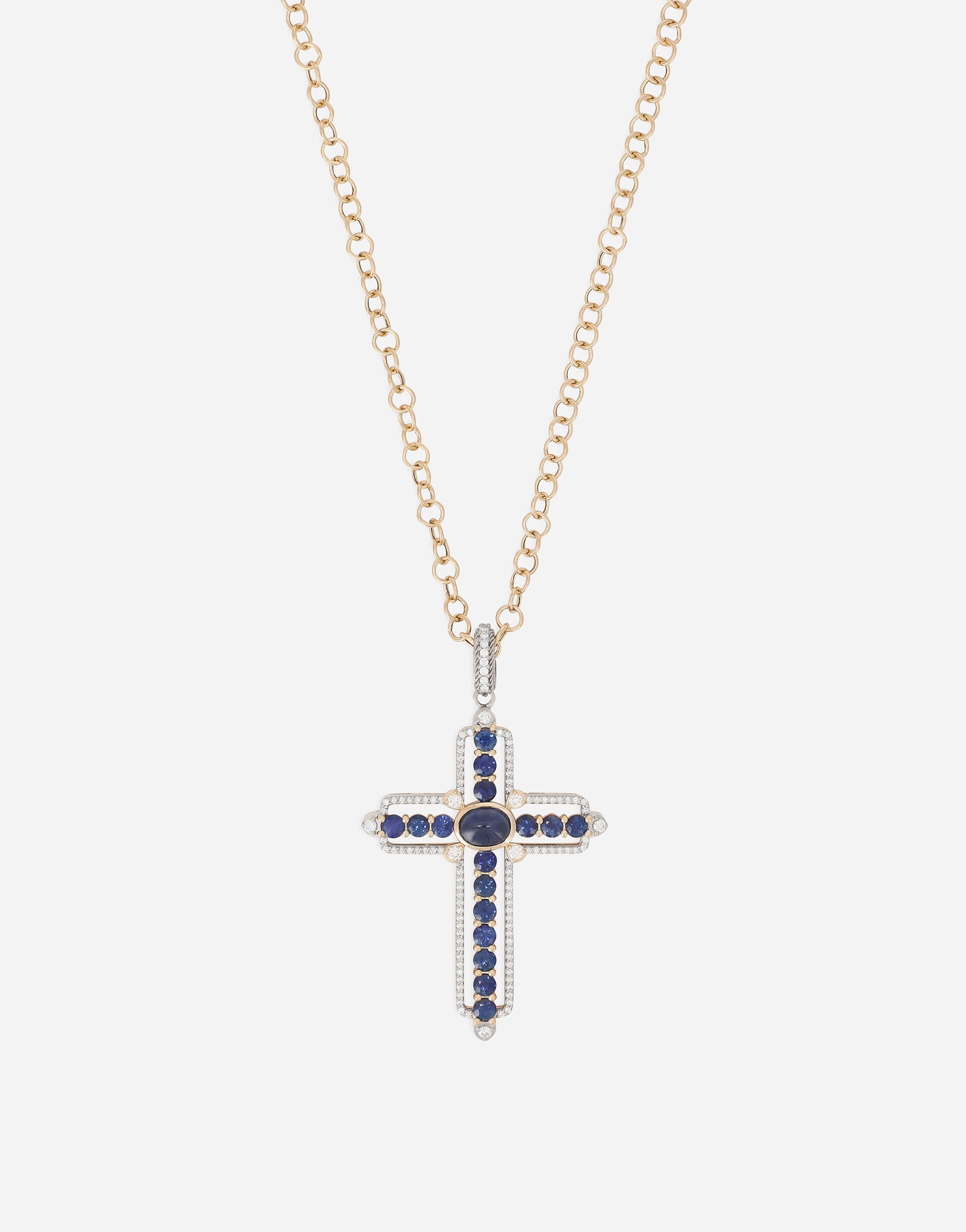 Tradition pendant in yellow and white gold 18Kt with blue sapphires and diamonds - 2
