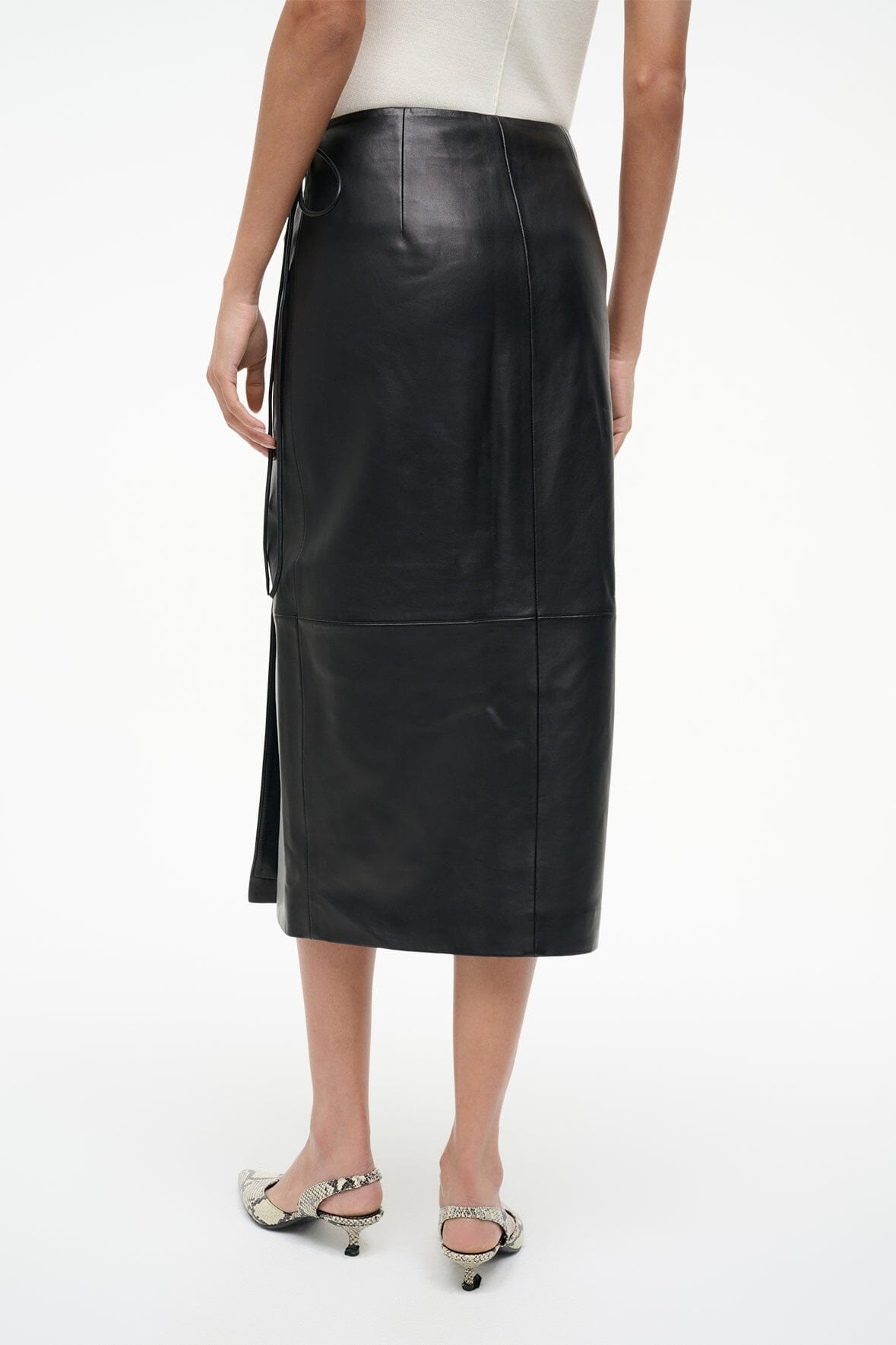 STAUD ROMAN LEATHER WRAP SKIRT BLACK - 6