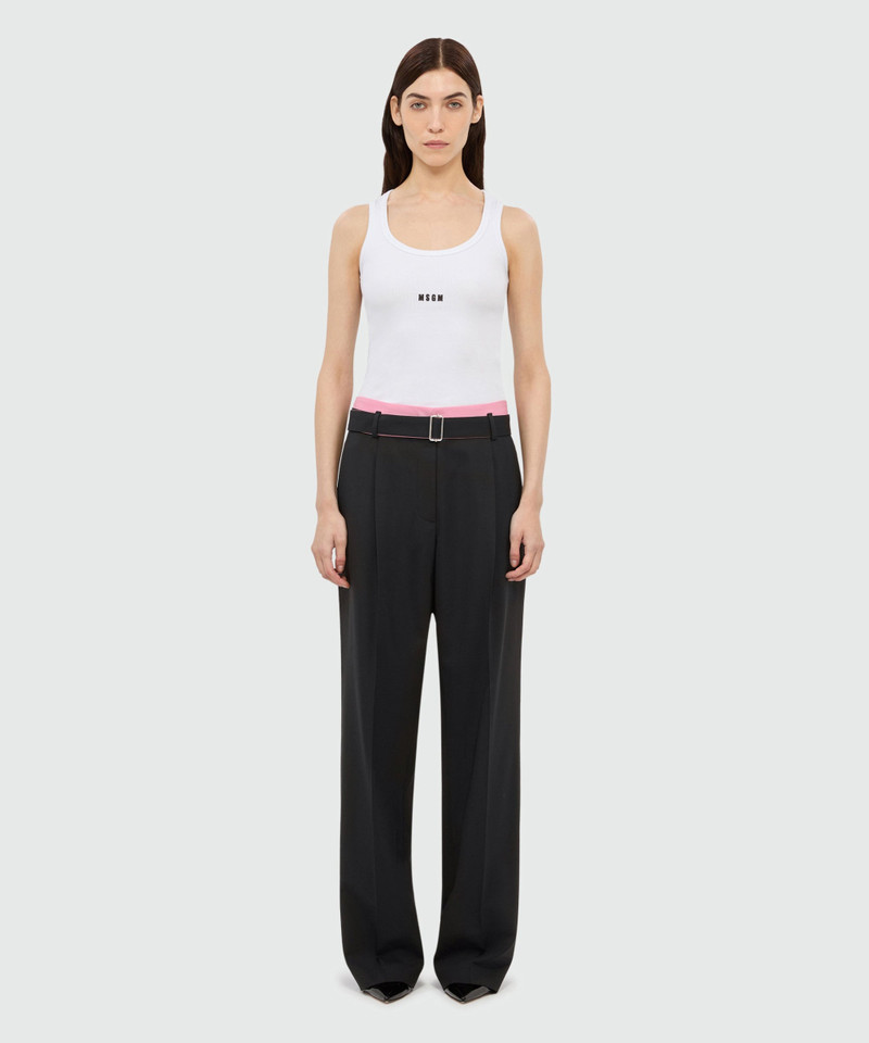 MSGM Black palazzo trousers in cool wool with a two-tone belt outlook