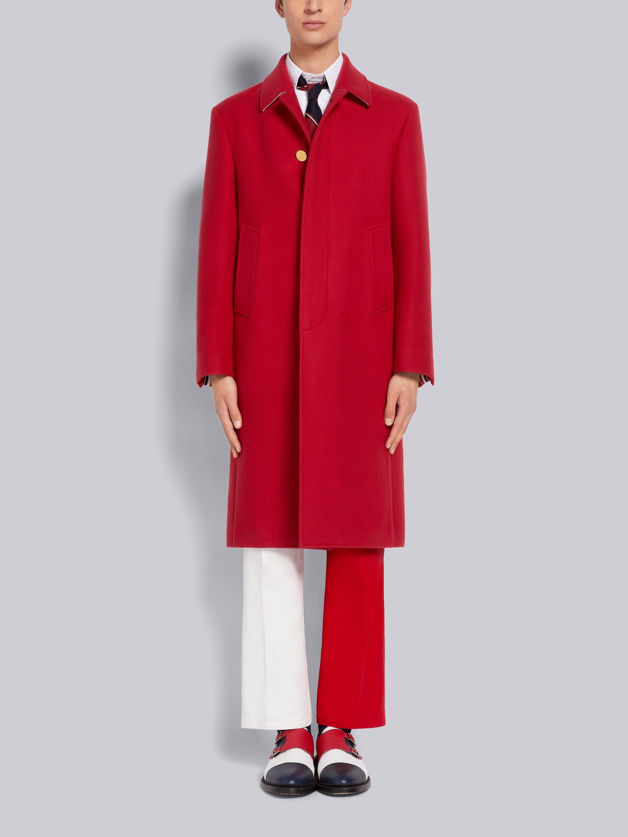 Red Boiled Wool Unconstructed Relaxed Bal Collar Overcoat - 1