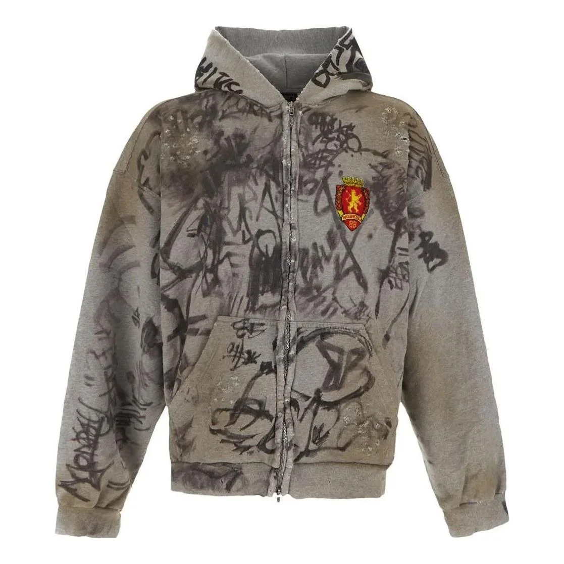 Balenciaga ZIPフーディ グレー Balenciaga Distressed Cotton-Jersey Zip-Up Hoodie 'Grey