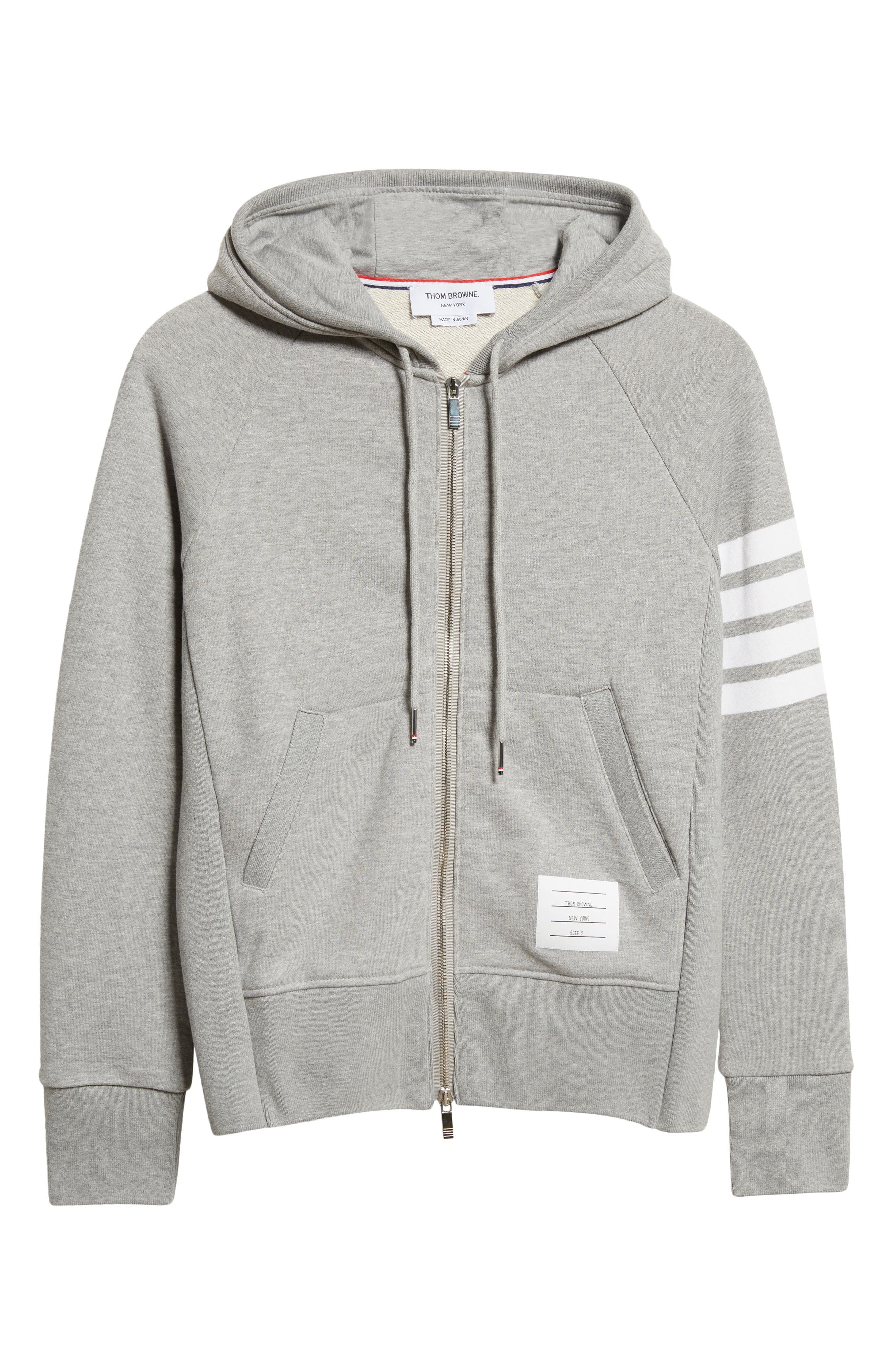 Thom Browne Classic 4-Bar Zip Cotton Hoodie in Heather Grey /White at Nordstrom - 6
