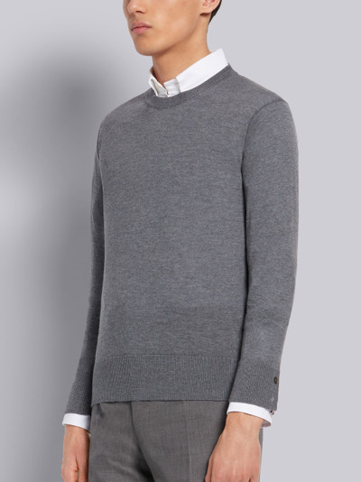 Thom Browne Medium Grey Fine Merino Wool Center Back Tri-Color Stripe Long Sleeve Crewneck Pullover outlook