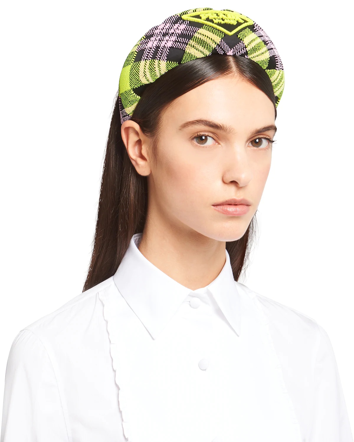 Embroidered plaid velvet headband - 2