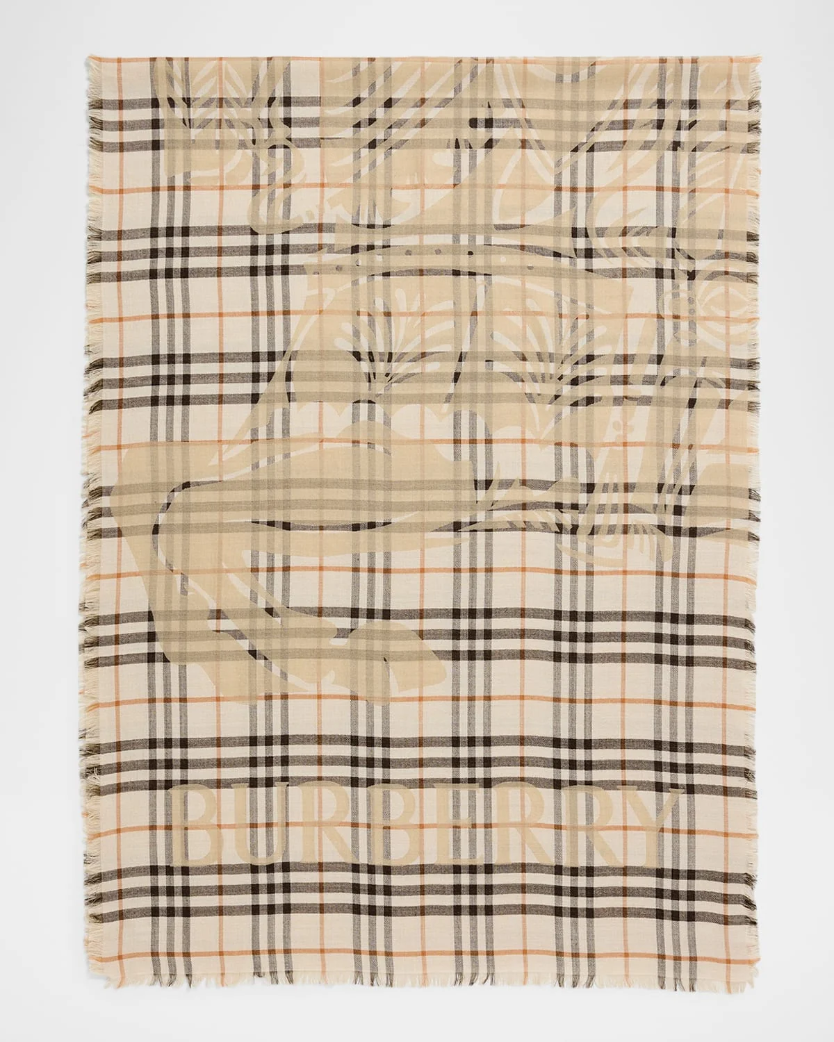 Wide EKD Check Wool Silk Scarf - 1