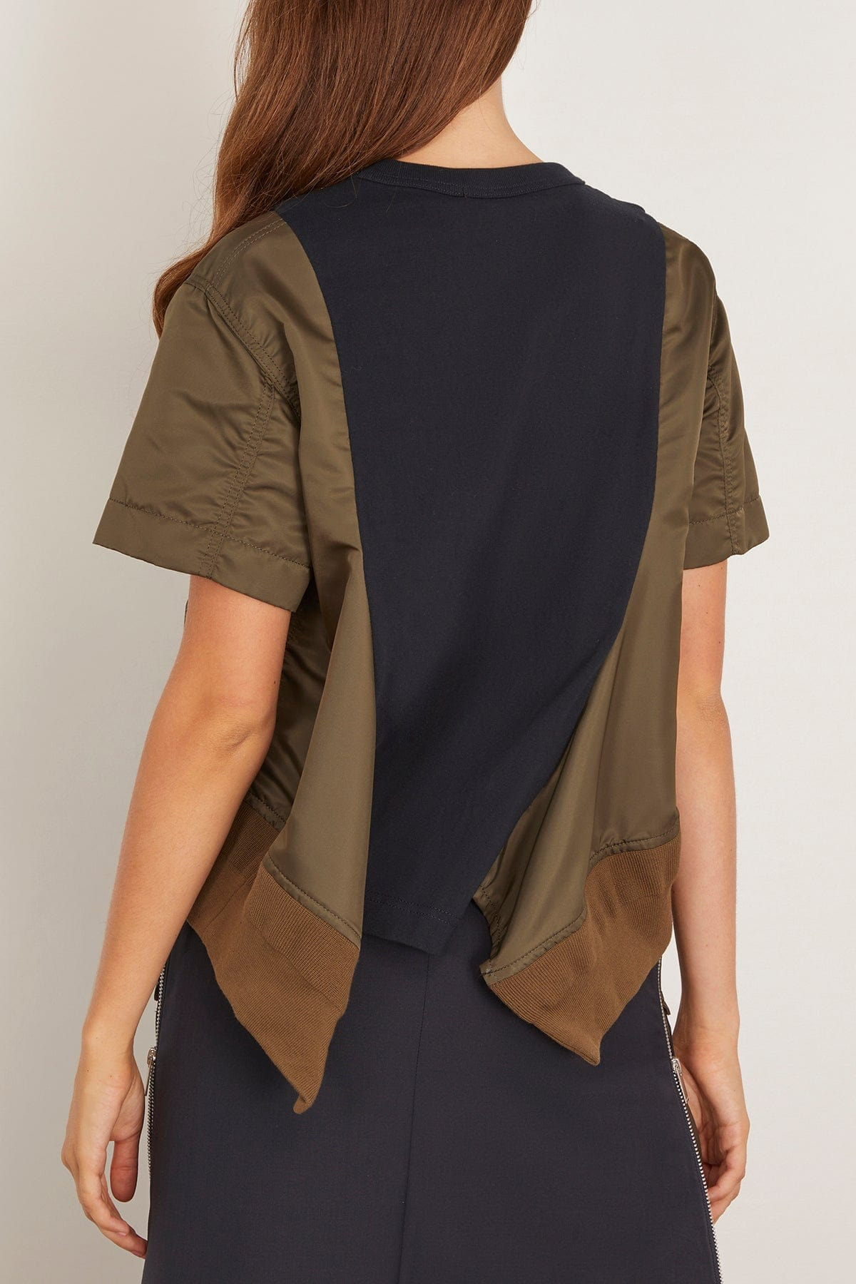 Nylon Twill x Cotton Jersey T-Shirt in Dark Khaki/Navy - 4