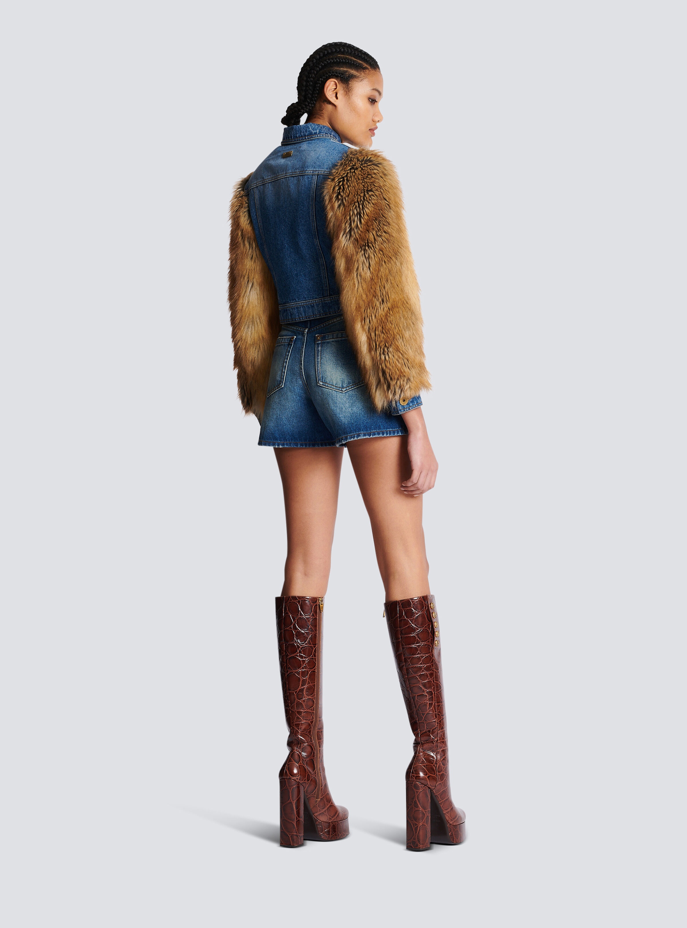Denim and faux fur jacket - 4