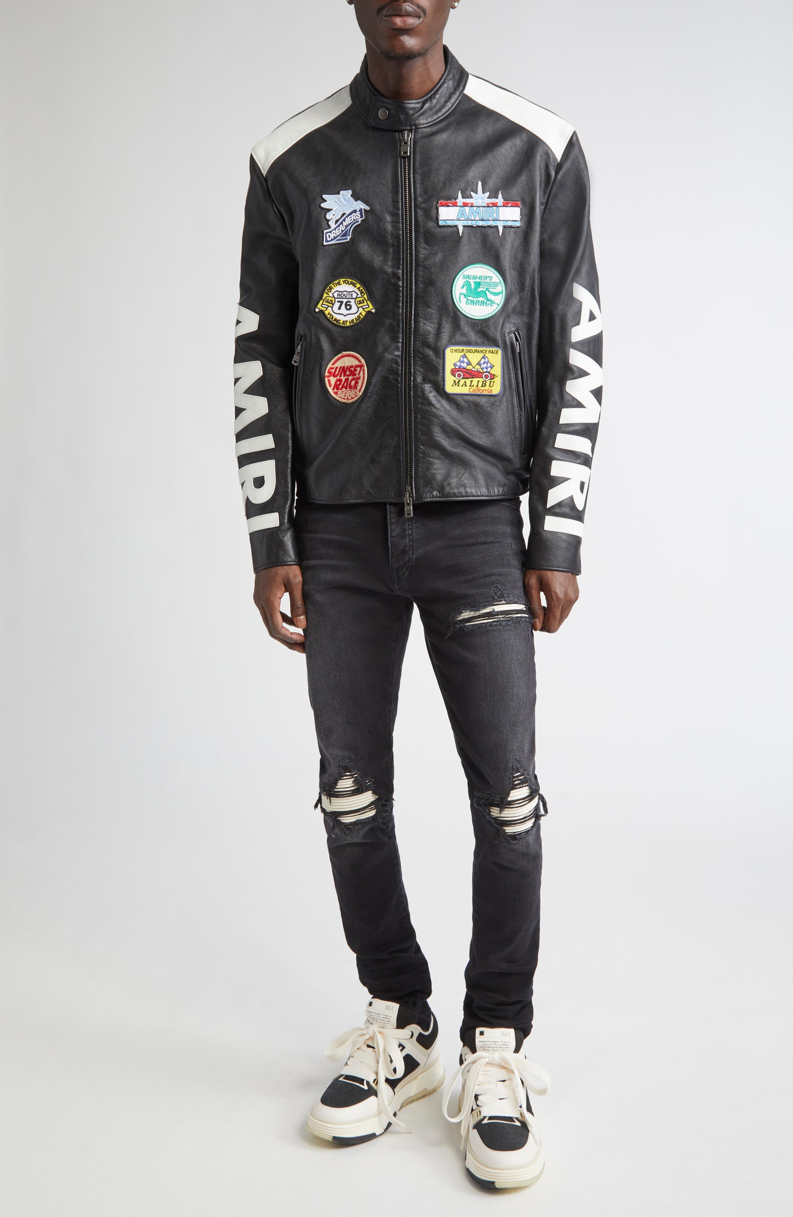 AMIRI Patches Leather Racer Jacket in Black at Nordstrom - 2