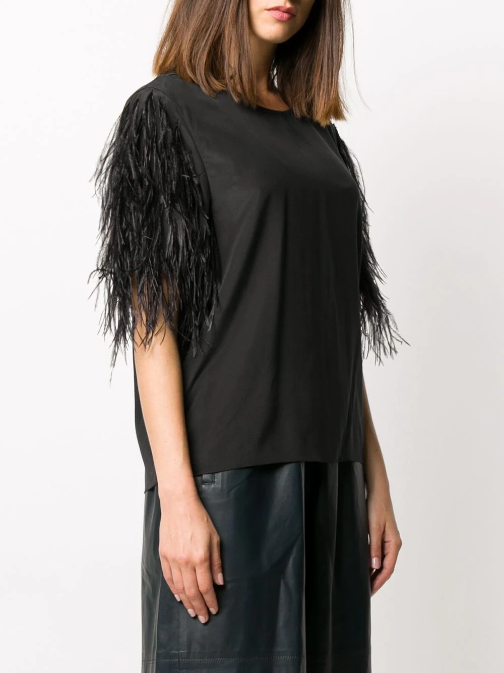 feathered sleeve T-shirt - 3