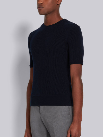 Thom Browne Navy 2x2 Cashmere Rib Cuff Short Sleeve Tee outlook