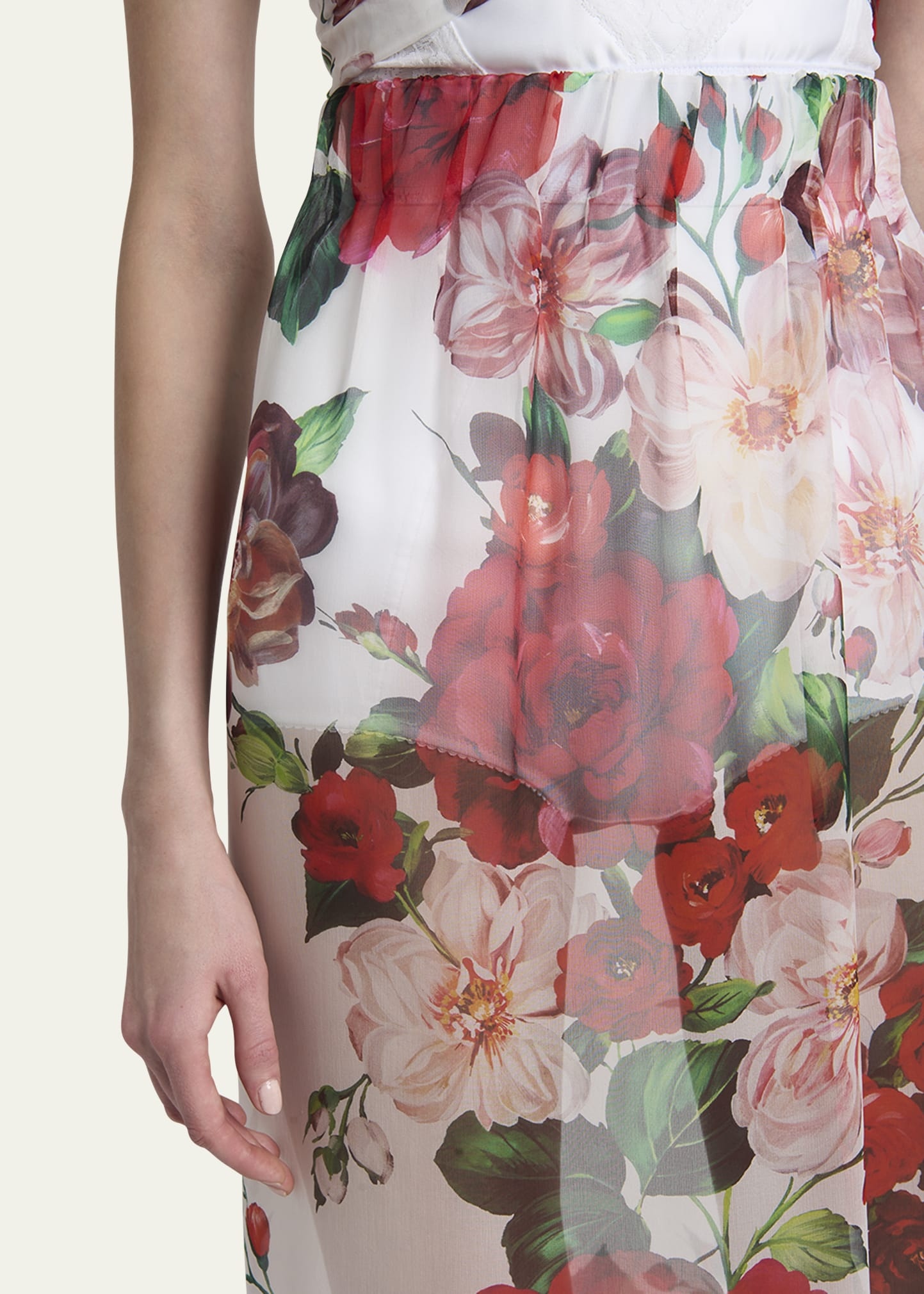Bouquet Rose Chiffon Sheer Midi Skirt - 5