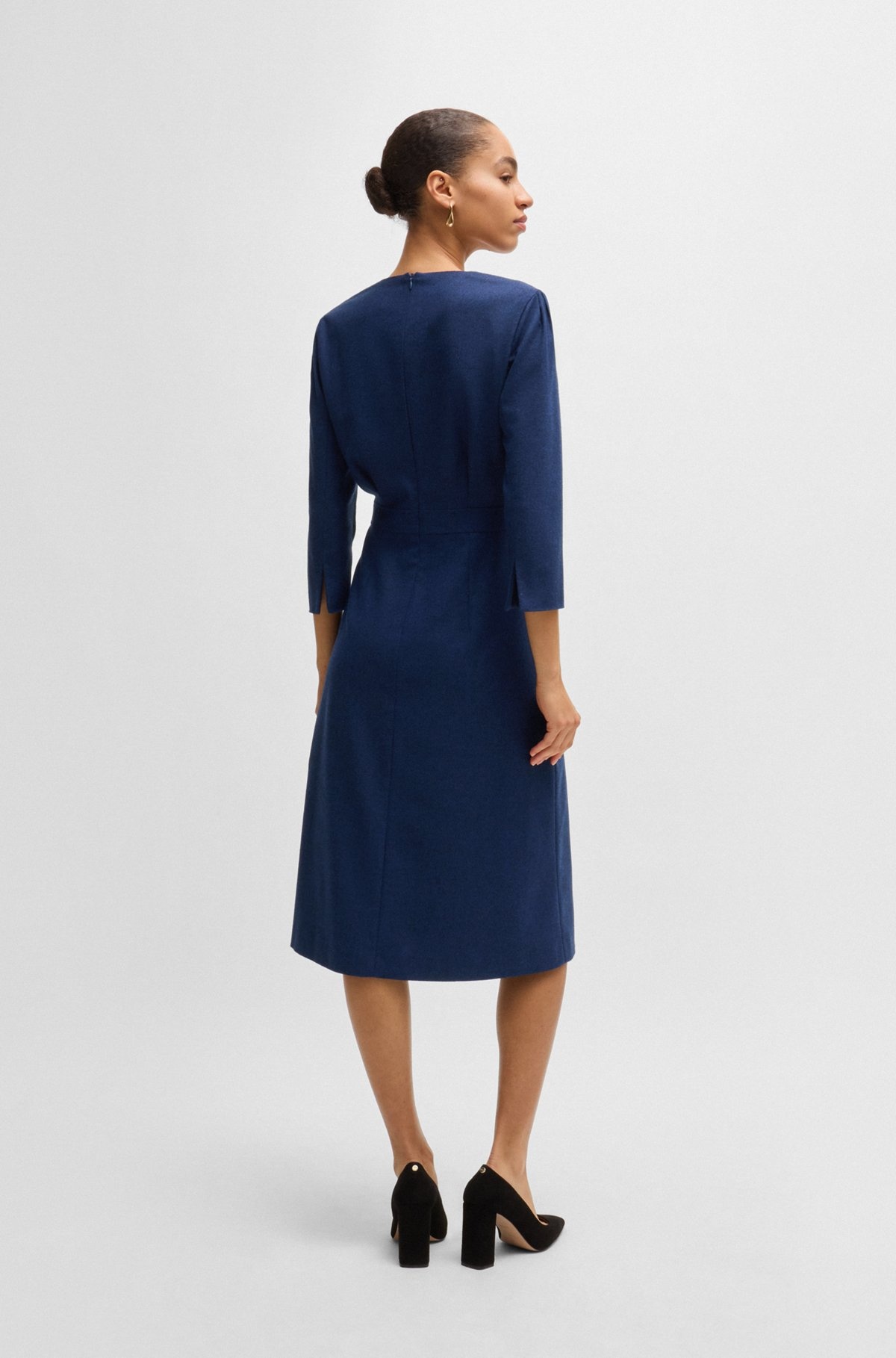 V-NECK DRESS IN STRETCH FLANNEL - 4