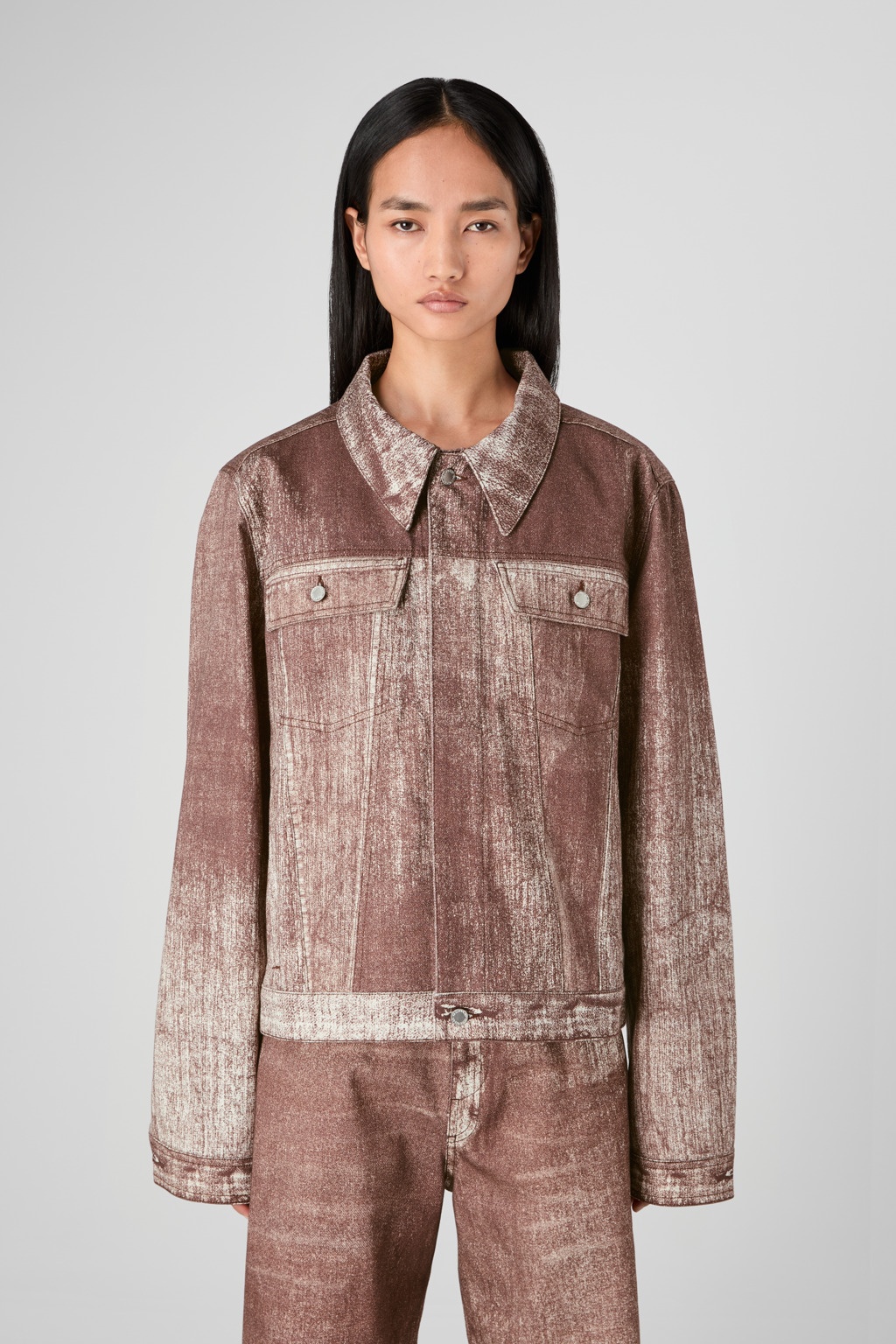 Terracotta Paint Print Denim Jacket - 2