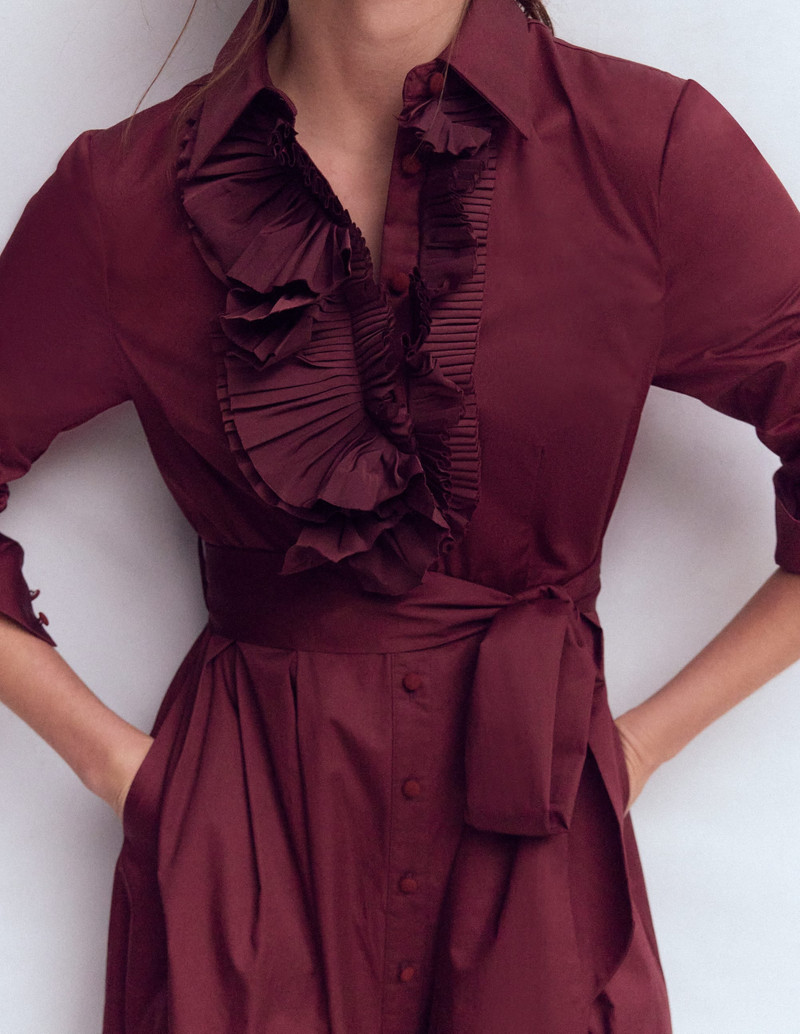 Pleated Ruffle Shirt Dress-Deep Wisteria 3