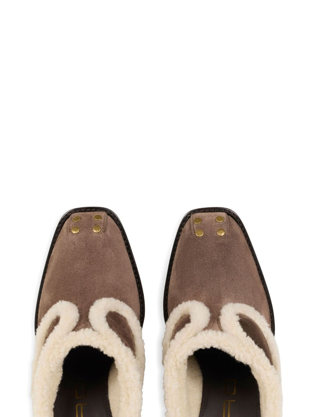 105mm shearling-trimmed suede mules - 3
