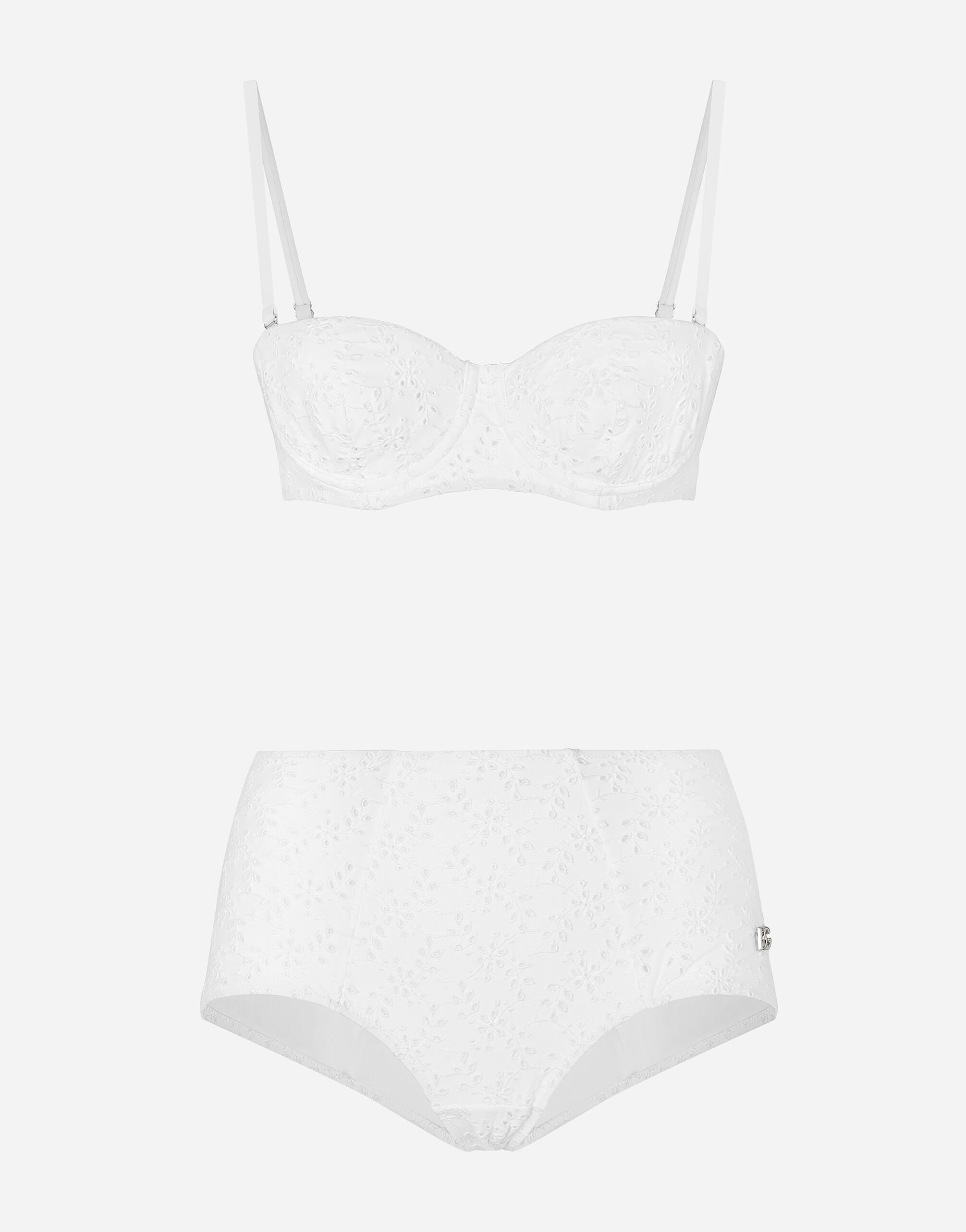 Broderie anglaise balconette bikini with high-waisted bikini bottoms - 1