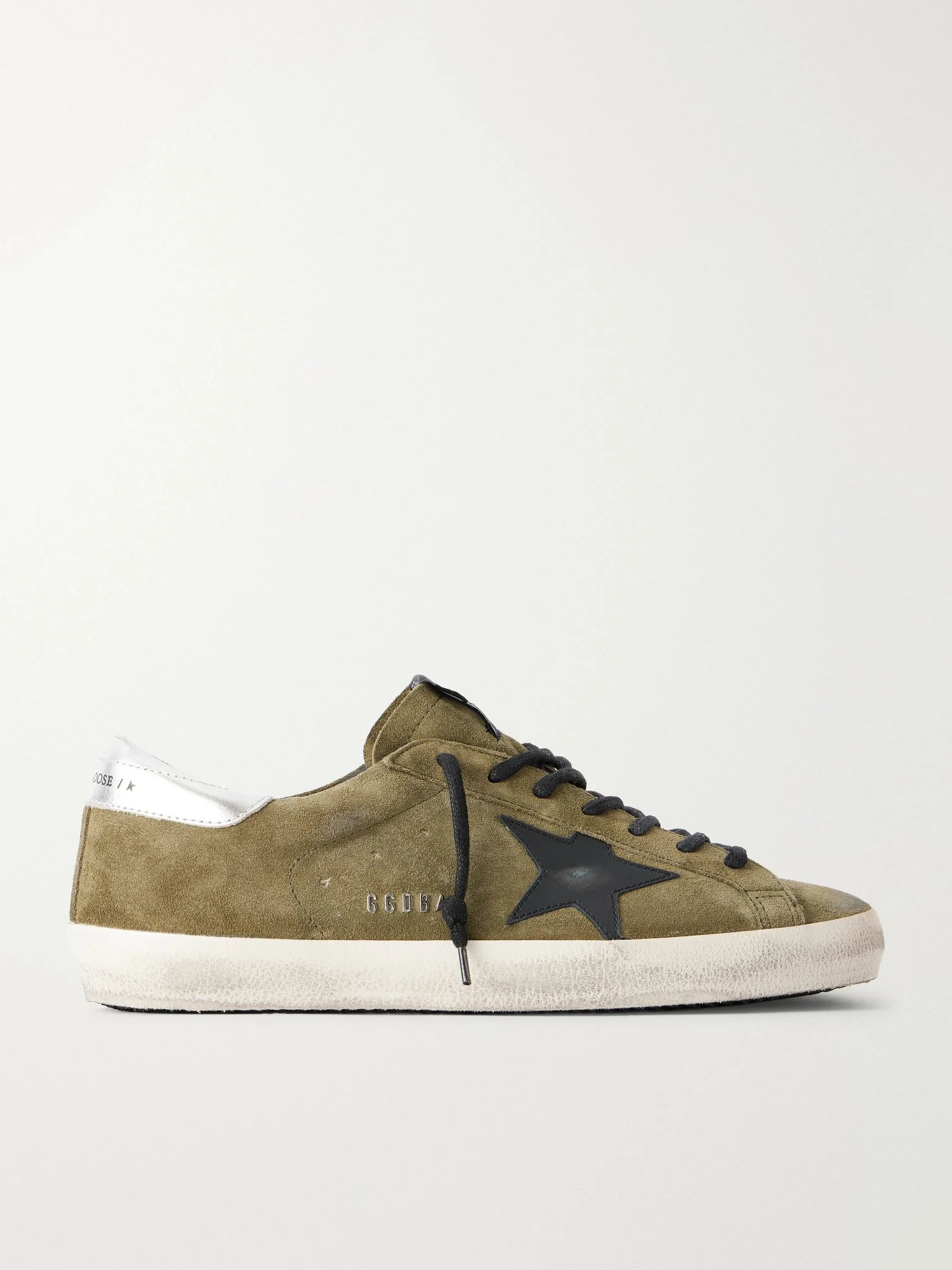 Super-Star Distressed Leather-Trimmed Suede Sneakers Dark green - 1
