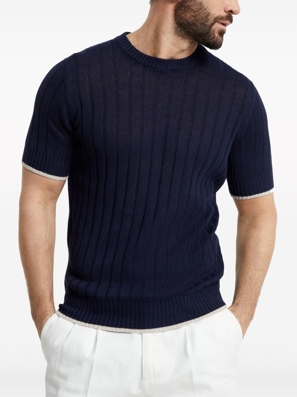ribbed-knit short-sleeve jumper - 3