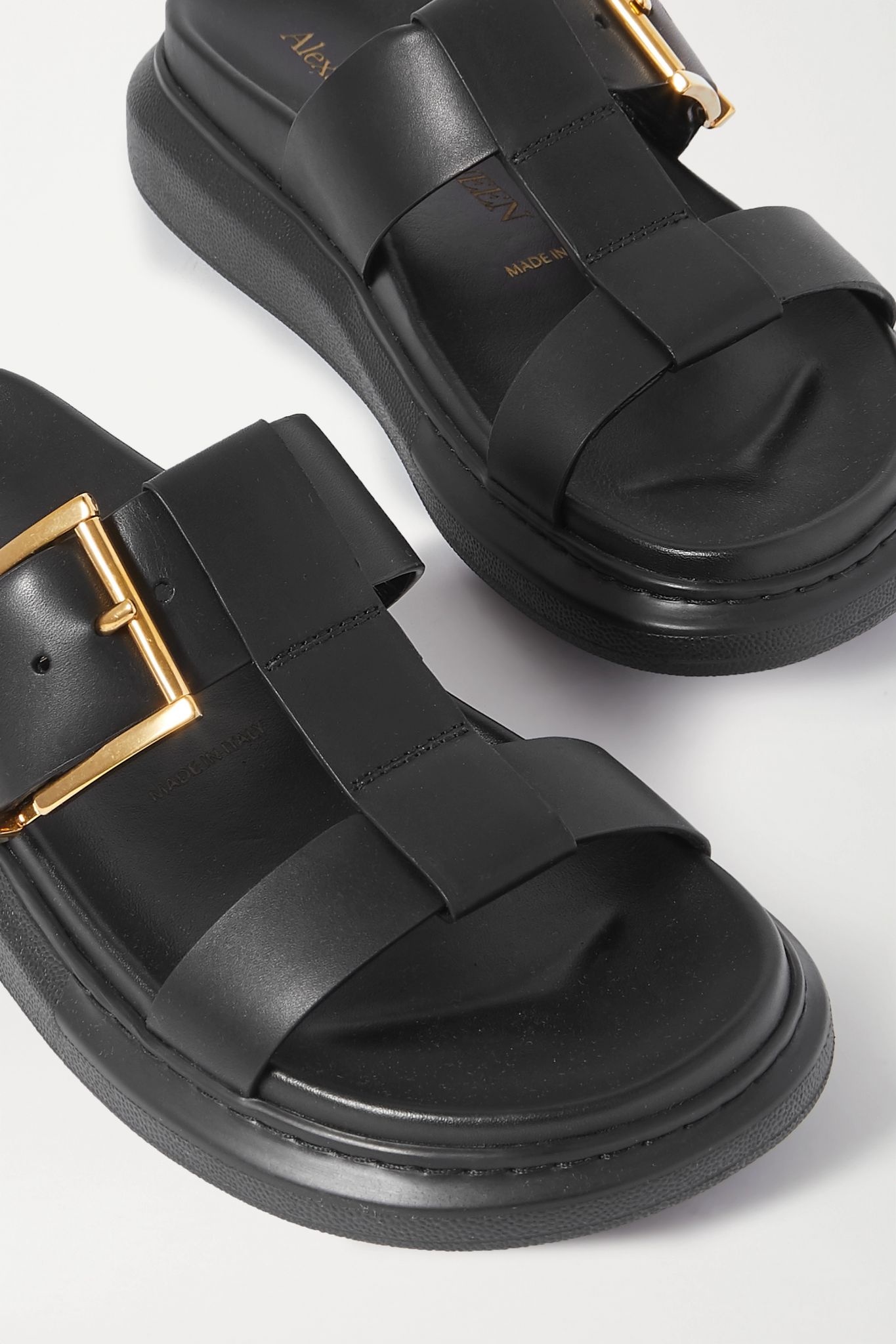 Buckled leather platform slides - 5