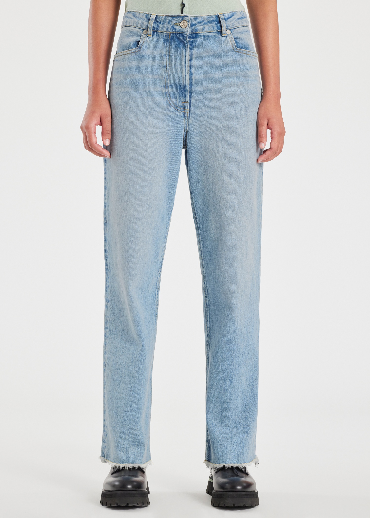 Women's Wide Leg Jeans With Frayed Hem - 3