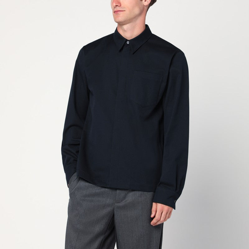 Dries Van Noten Navy Blue Cotton And Wool Shirt Men - 1
