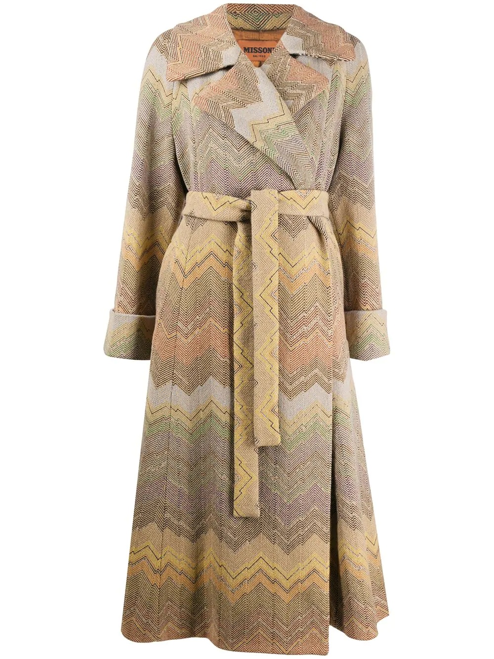 woven zig zag coat with belted waist - 1