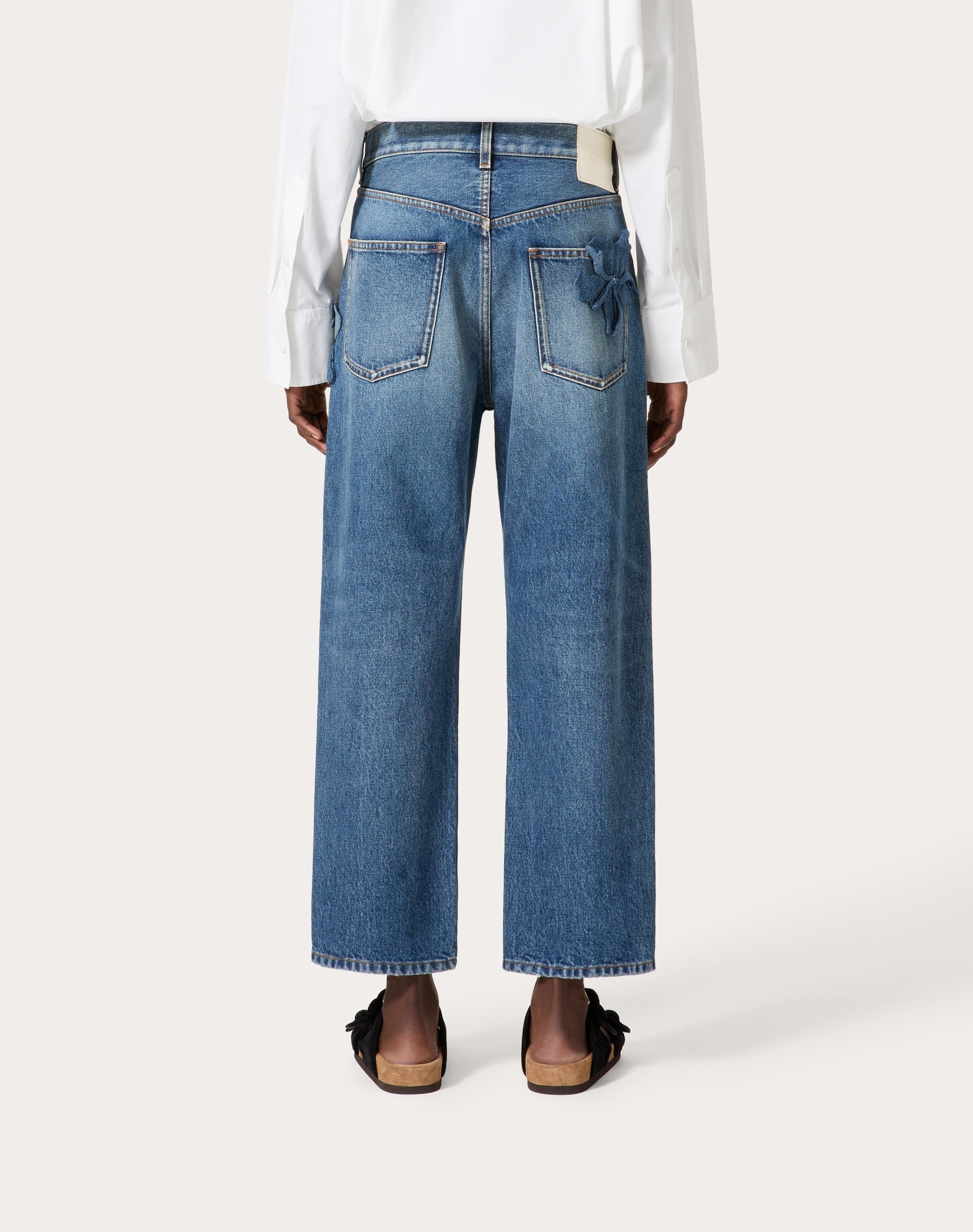 EMBROIDERED MEDIUM BLUE DENIM PANTS - 4