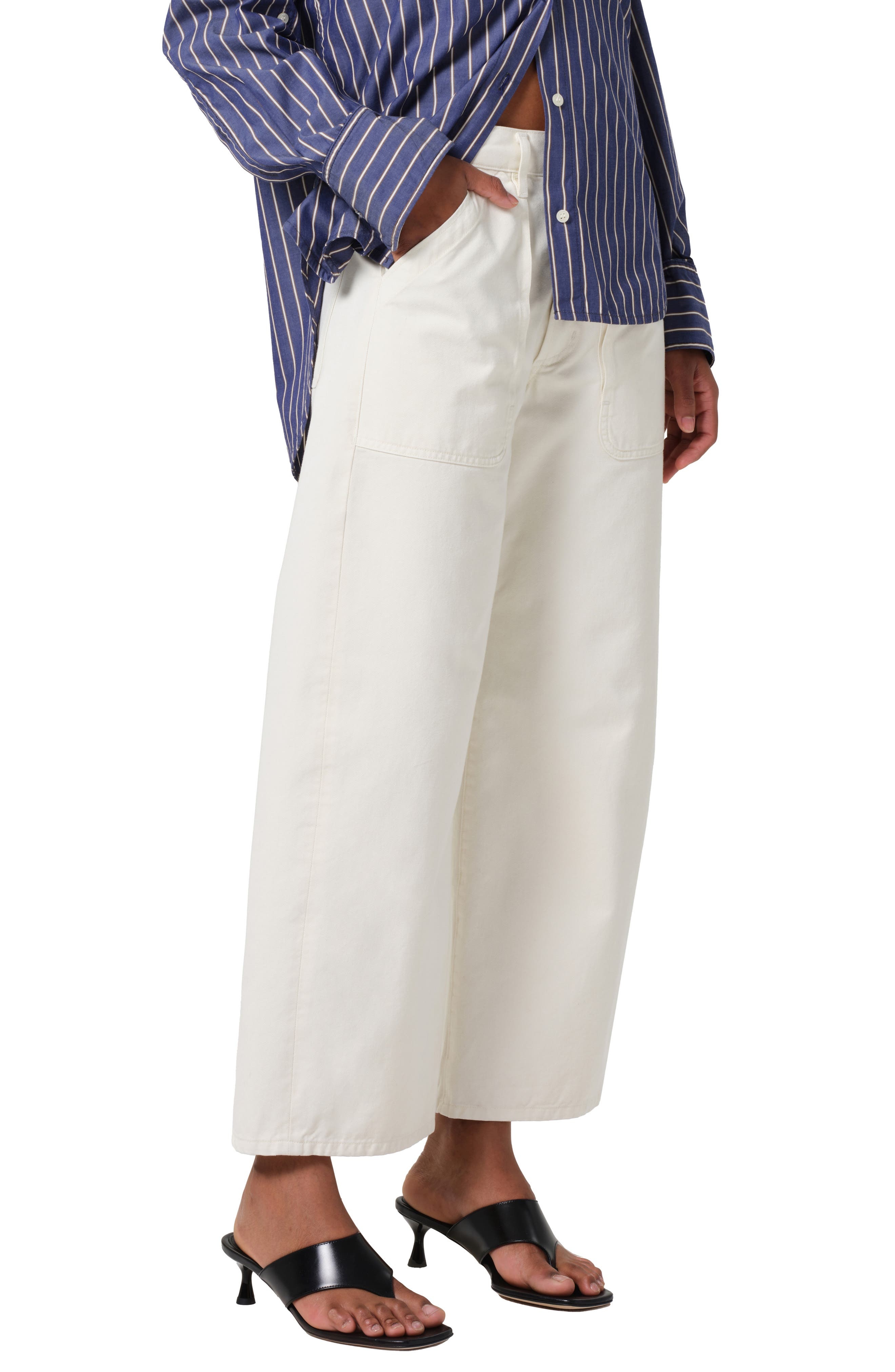 Citizens of Humanity Ayla Wide Leg Utility Twill Pants in Pashmina (Off White) at Nordstrom - 5