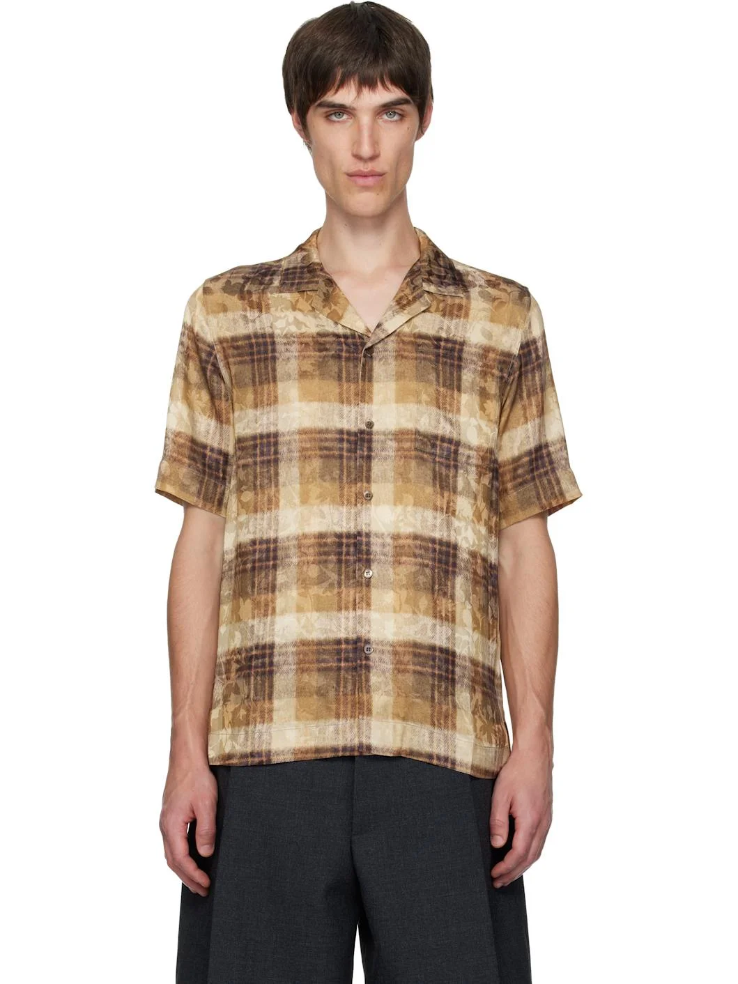 Off-White & Tan Boxy Viscose Shirt - 1