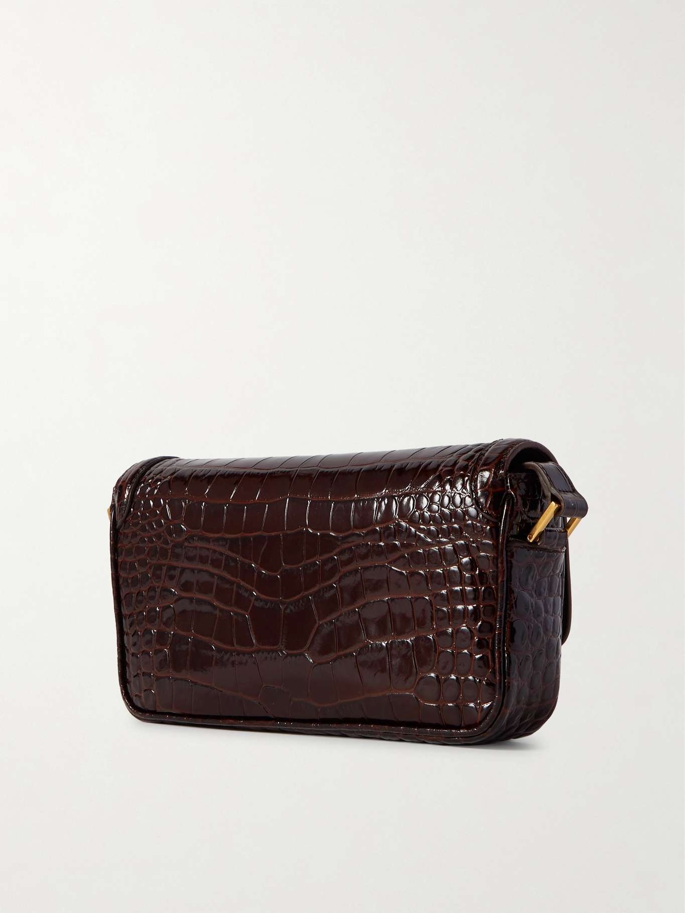 Glossed croc-effect leather shoulder bag - 3